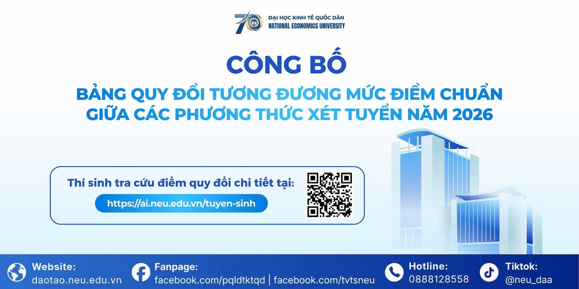 Đại học Kinh tế Quốc dân công bố bảng quy đổi điểm chuẩn giữa các phương thức xét tuyển năm 2026